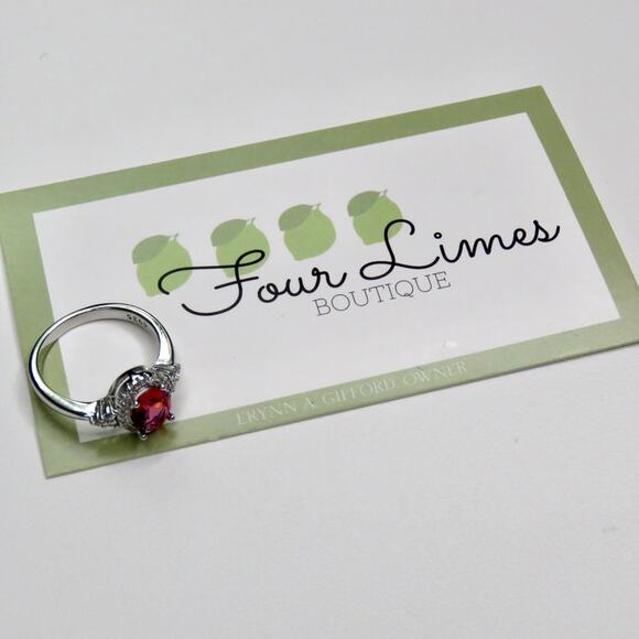 Zales Ruby & Cubic Zirconia Halo Sterling Silver Ring Size 7 SYNTHETIC - Picture 11 of 12